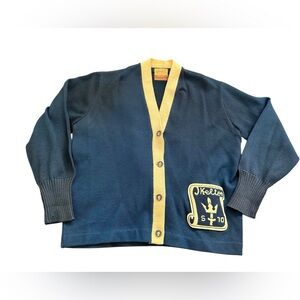 Vintage Wool Navy & Yellow Patch Letterman Sweater